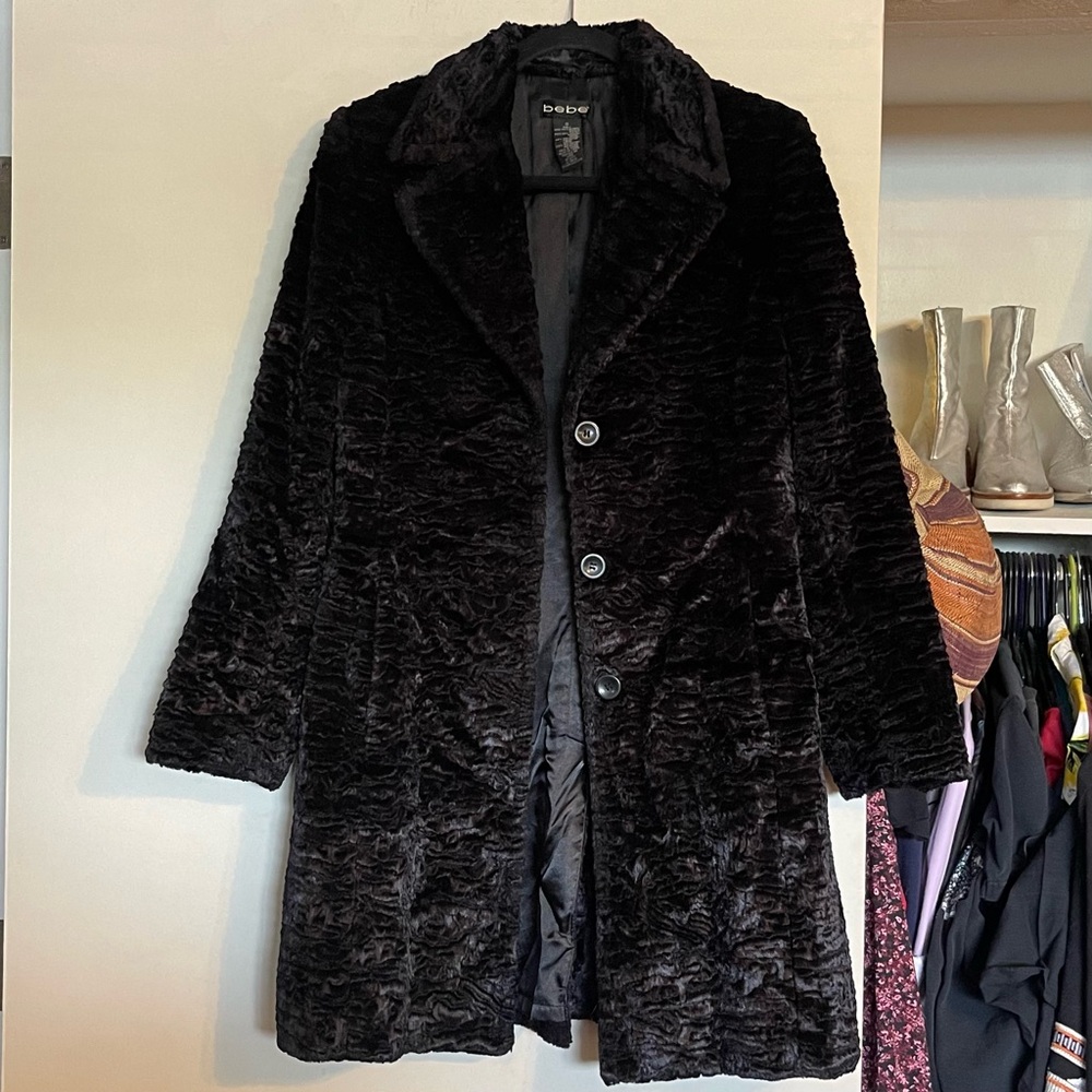 Bebe Vintage Y2k Faux Persian Lamb Coat sz S - Picture 3 of 6
